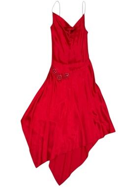 Vintage Jodi Kristopher Cherry Red Satin Handkerchief Hem Dress
